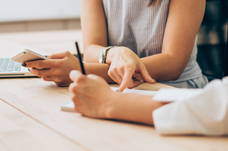 Woman reviewing annual report